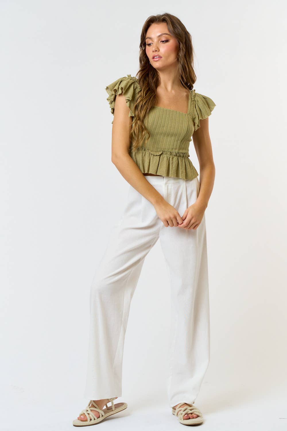 Blue Blush LILY RUFFLED KNIT TOP