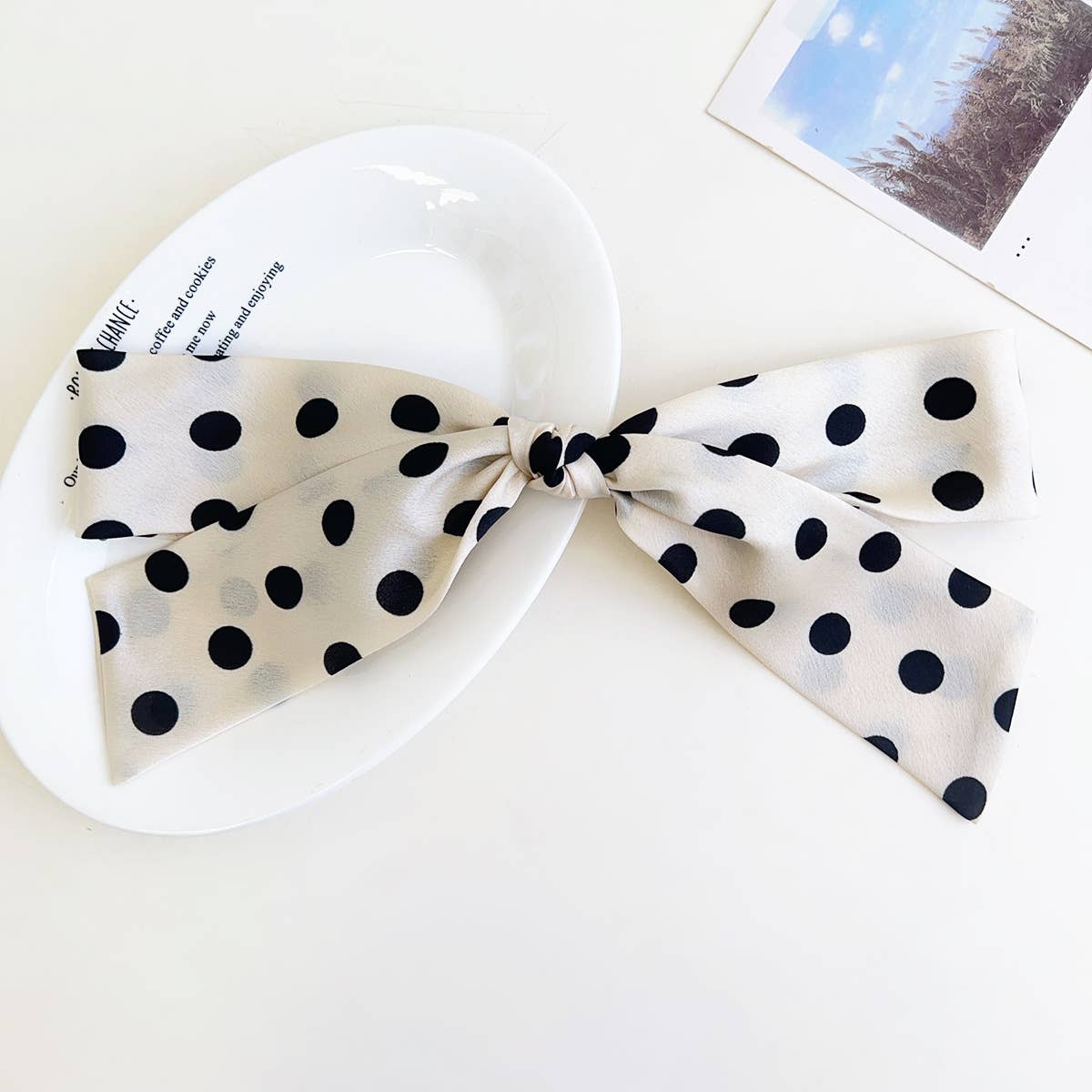 Adorro Polka Dot Ribbon Bow French Barrette Clip