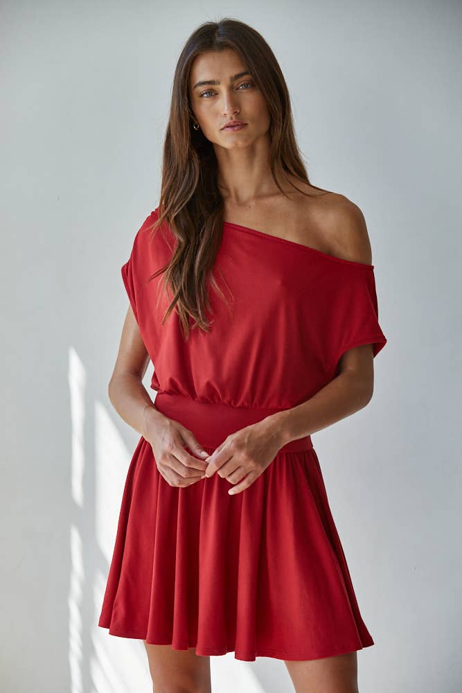 By Together Savannah One Shoulder Mini Dress Red L