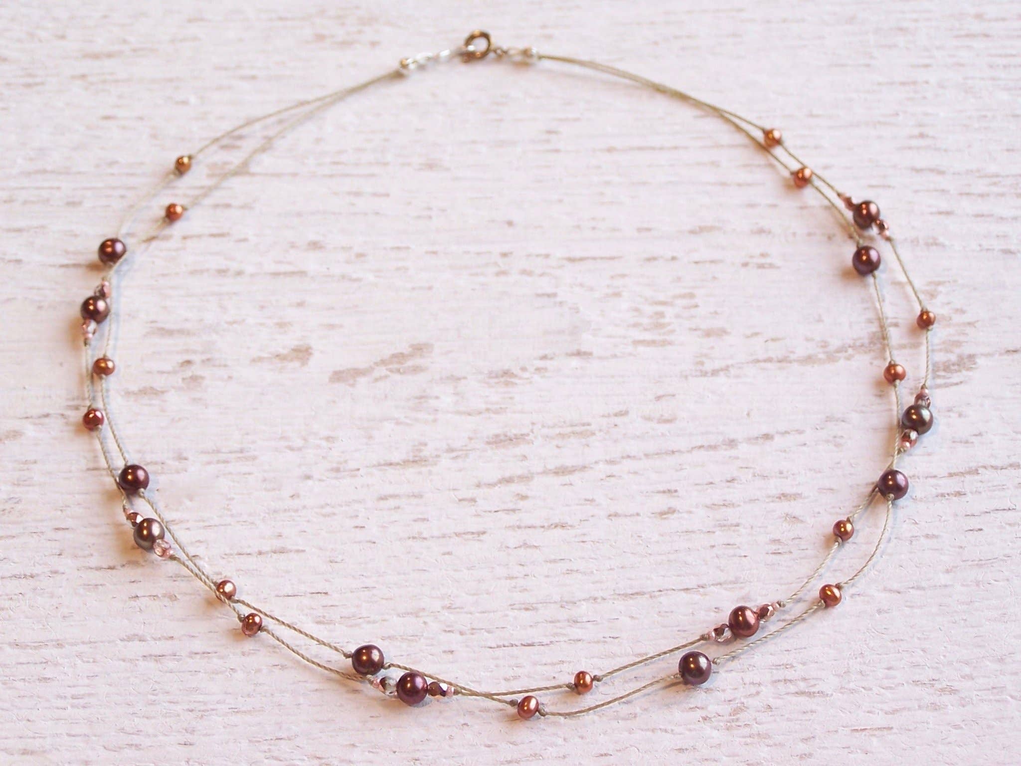 Jo Bird Jewelry Knotted Pearl Necklace - Hilo Lei Mocha Rose