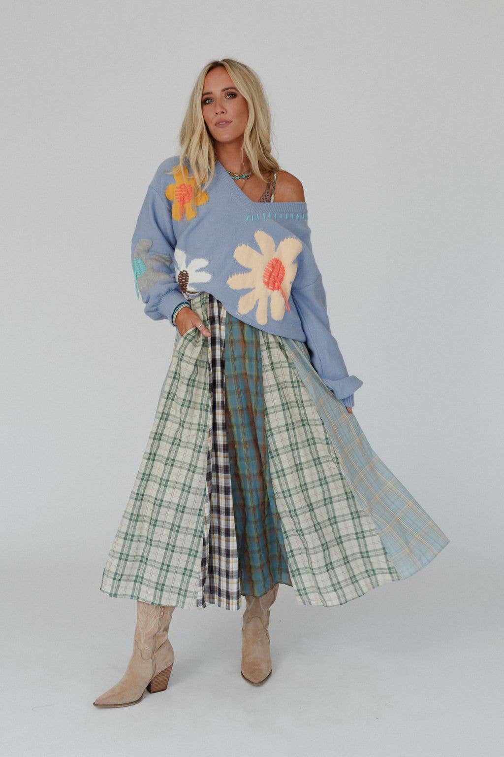 Three Bird Nest Western Charm Checkered Dress