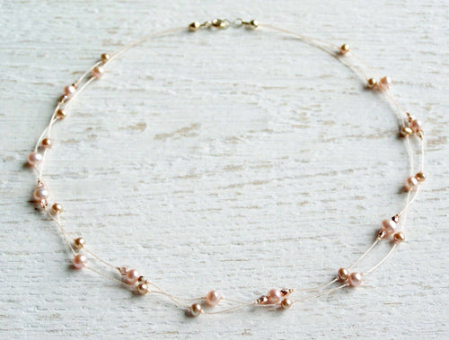 Jo Bird Jewelry Knotted Pearl Necklace - Hilo Lei Champagne