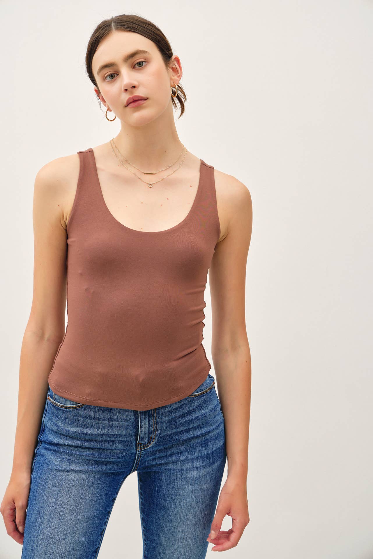 Be Cool BASIC THREADS SCOOP NECK TANK Milk Chocolate