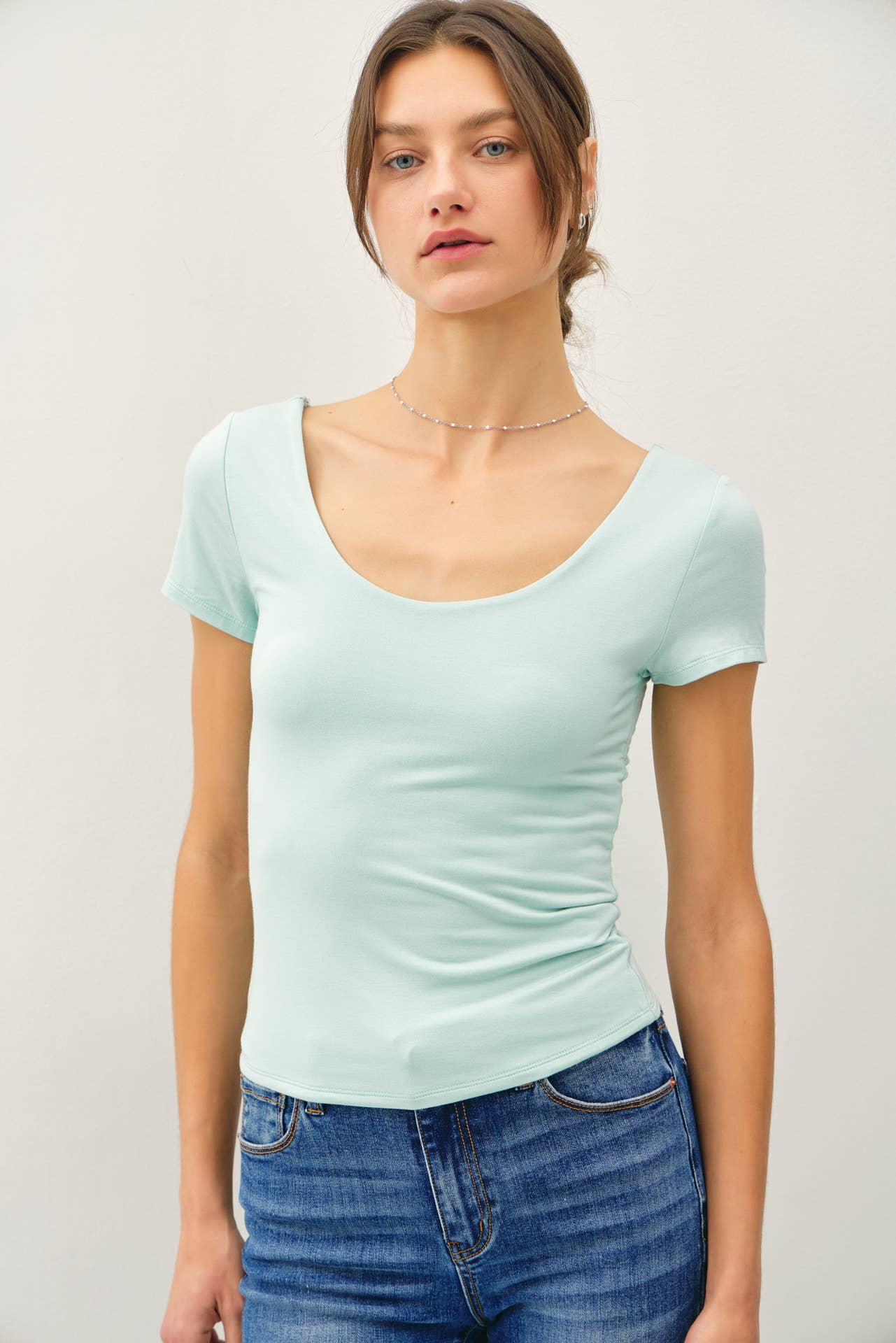 Be Cool BASIC DOUBLE LINED SCOOP NECK CAP SLEEVE TOP Seafoam