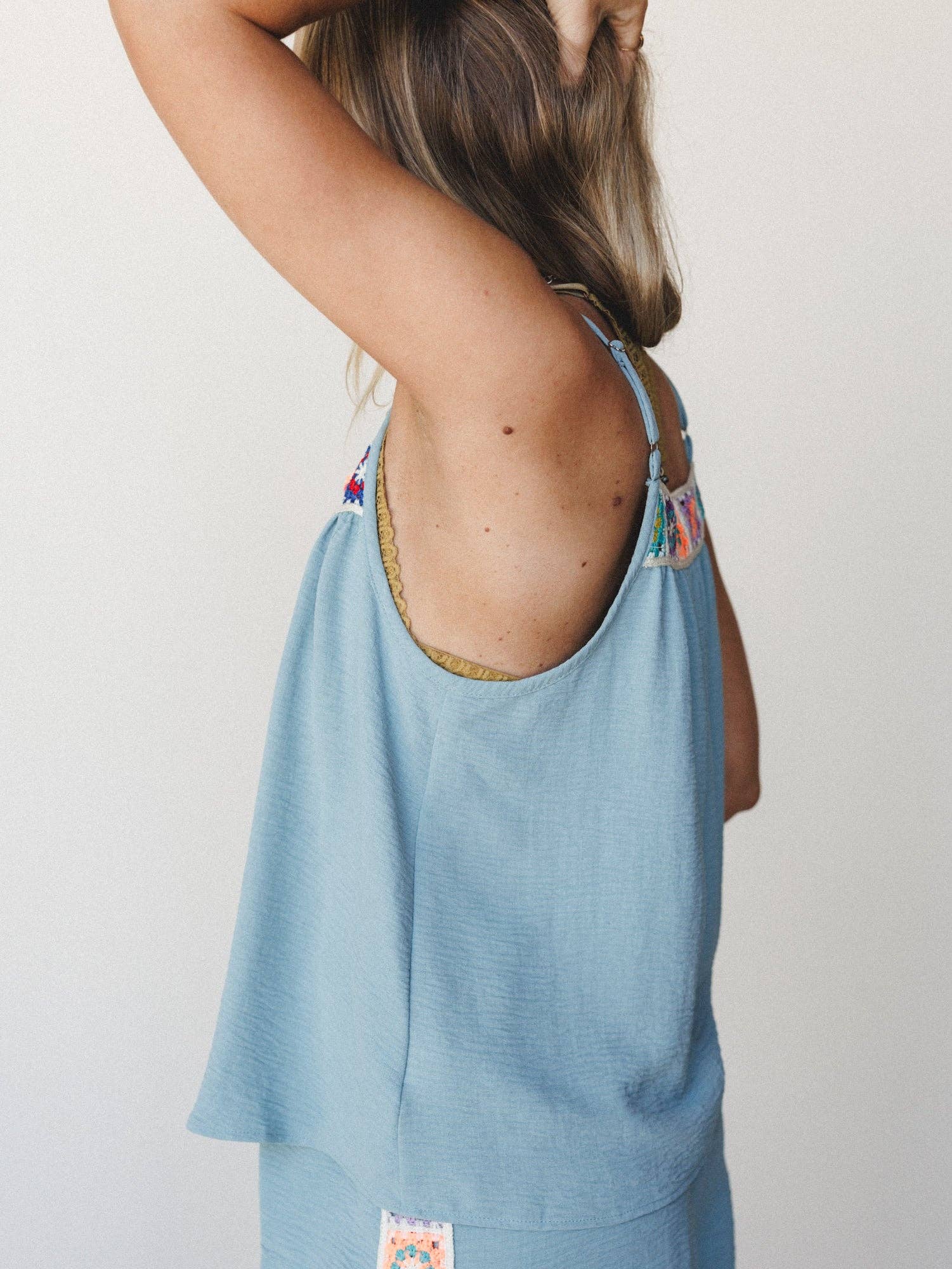 Three Bird Nest Carefree Days Crochet Detail Tank Top