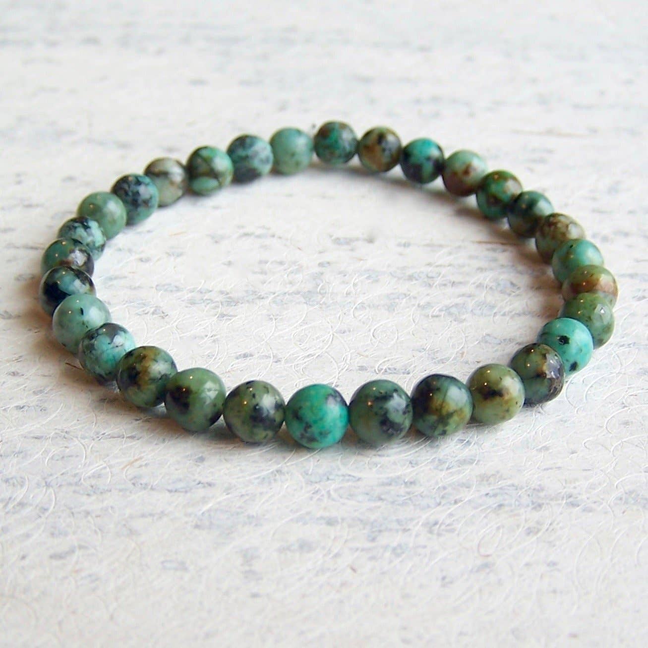 Jo Bird Jewelry Gemstone Elastic Bracelet - 6mm Ocean Colors African Turquoise